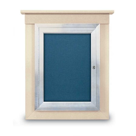 United Visual Products 42"x32" 2-Door Enclosed Letterboard, Blue Vinyl/Lt Oak UV26235O-LTOAK-BARBLU